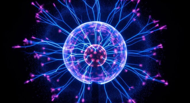 Radiant Plasma Orb Emitting Electric Blue and Magenta Energy Tendrils