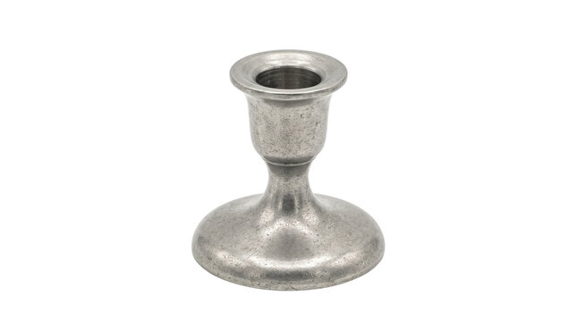 Vintage pewter candlestick holder, antique silver metal candle stand, classic pewter taper candle base, elegant tabletop decor isolated PNG with Transparent Background