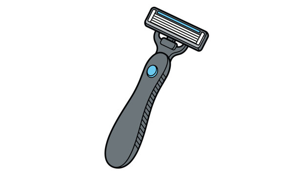 Shaving razor with a grey handle and triple blades vector illustration isolated on a clean white background.