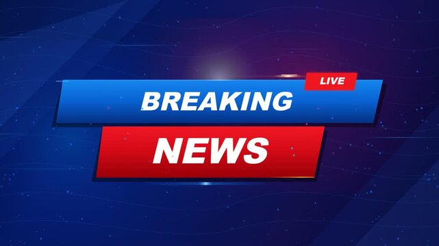 animated breaking news broadcast banner with live badge and blue red motion video  background.