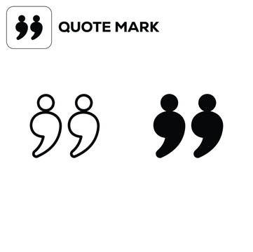 Quote mark icon set featuring linear and solid black punctuation symbols for typography and editorial layout design