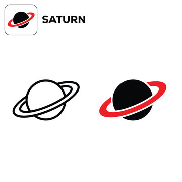Saturn planet icon set featuring minimalist line art and bold flat graphic styles for space branding