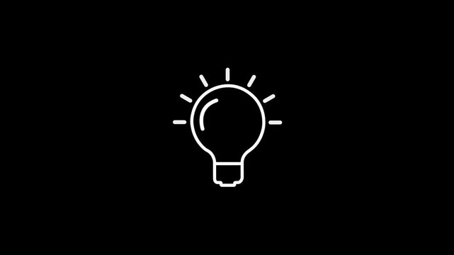 Lamp bulb turns on and off, blink, simple outline flat icon. Idea sign, cartoon icon. Gloving incandescent lamp animated pictogram on transparent background. 4k seamless loop video with alpha channel.
