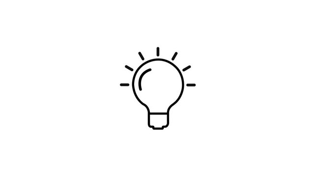 Lamp bulb turns on and off, blink, simple flat icon. Idea sign, cartoon icon. Gloving incandescent lamp animated pictogram on transparent background. 4k seamless loop video with alpha channel.