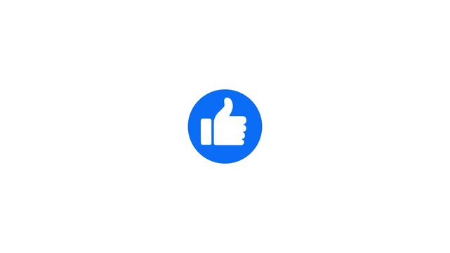 Animated blue circle thumbs up like button social media icon, on a white background, with 4k video animation.