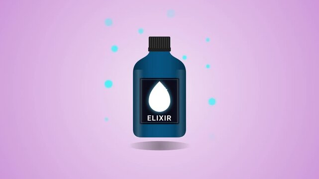 Animated blue elixir bottle with glowing bubbles