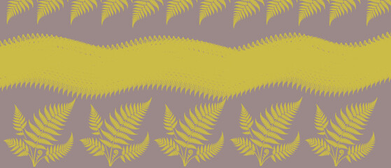 Bright yellow fern leaf pattern on purple background seamless texture © razibul