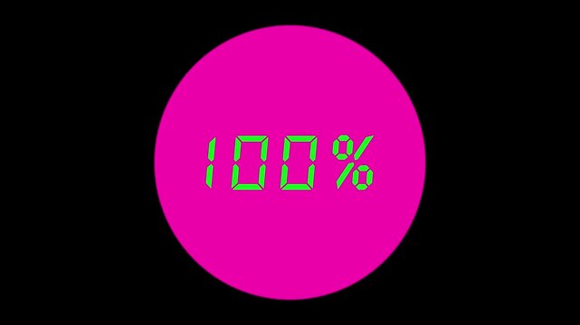 Green 99 percent digital indicator on a bright magenta circular background