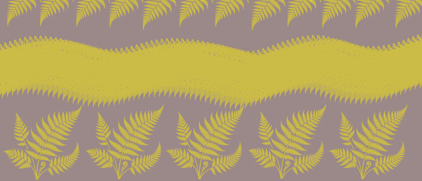 Bright yellow fern leaf pattern on purple background seamless texture