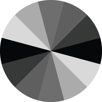 Circular grayscale color wheel with radial segments. Professional gradient spectrum chart for design and photography. Vector infographic tool for tone, contrast, and shade comparison.