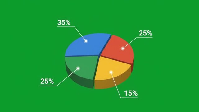 A 3D-style pie chart rotating slowly in 360 degrees