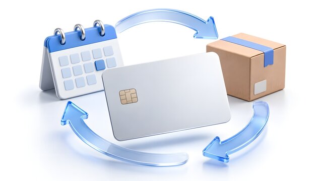Recurring payment concept with credit card calendar and package