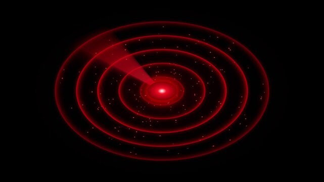 Red digital radar scan animation with rotating beam and circular grid overlay motion graphic.