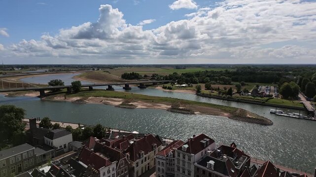 Panoramic shot overlooking winding IJssel river near Deventer