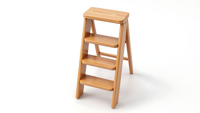 A compact wooden folding step stool with three steps is displayed on a white background.