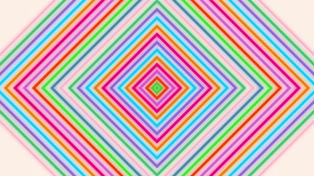 Vibrant rainbow diamond pattern expanding in steady rhythmic motion for abstract visual design.