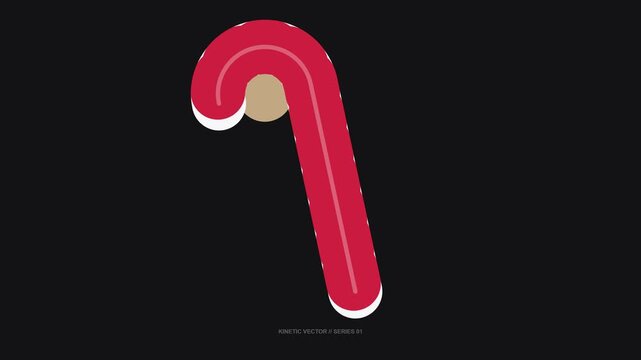 Stylized vector animation of a red candy cane on a black background for holiday motion graphics