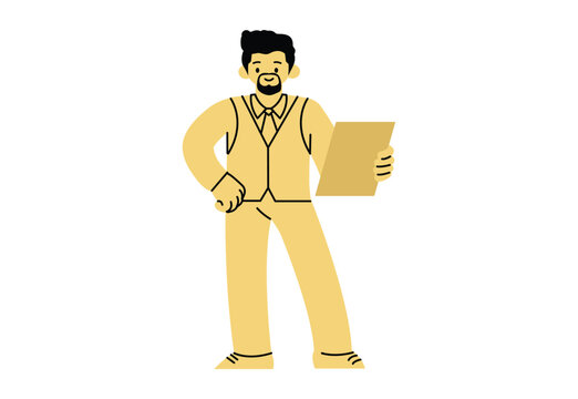 Businessman Standing and Holding Paper Document for Business Management Concept character vector illustration design.