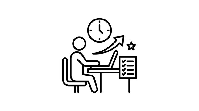 Person working on laptop with rising arrow and checklist during productive work session