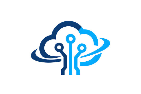 Minimalist Cloud Computing Technology Logo in Navy and Cyan