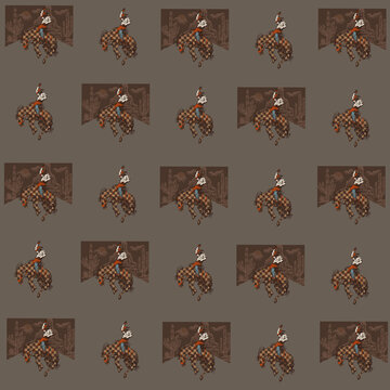 Cowboy Desert Seamless Pattern &mdash; illustration on a transparent background