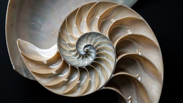 Macro Texture of Polished Chambered Nautilus Shell showing Fibonacci Spiral