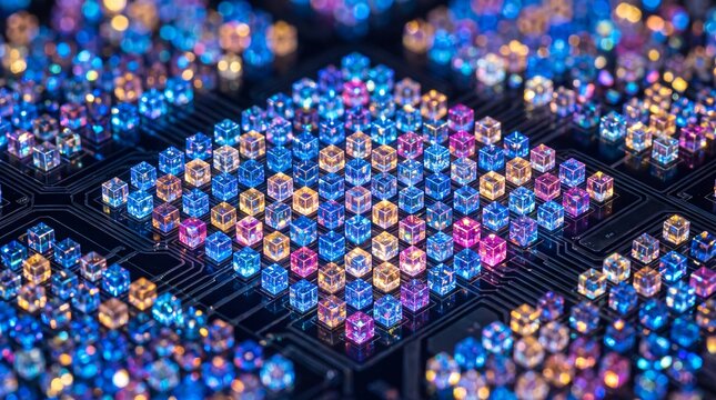 Advanced Quantum Processor Microchip with Glowing Qubit Cells