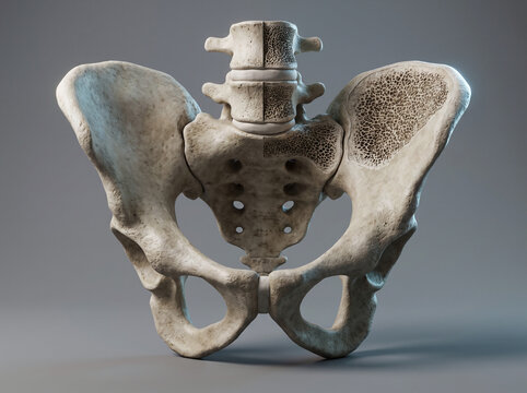 Anatomical 3D Render of Human Hip and Spine Bone Density Structure