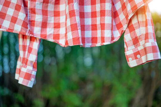 red plaid shirt dries after washing