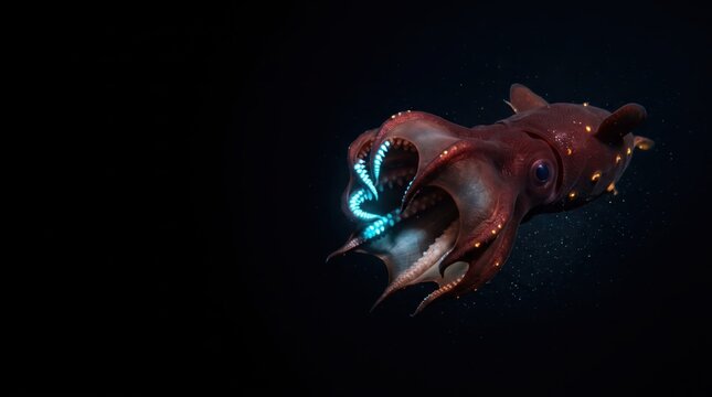 Vampire squid swimming in the deep sea