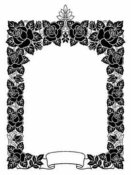 Vintage floral frame with roses isolated on white background