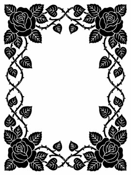 Black and white rose floral frame border