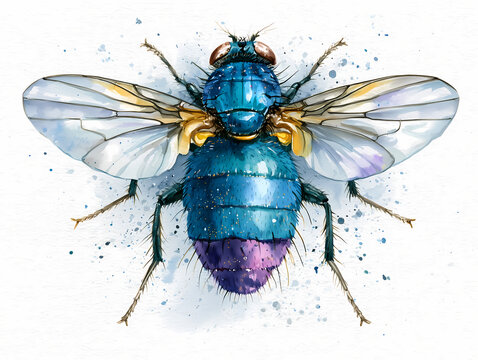 Watercolor  cute  Fly insect, illustration Isolated  white background,