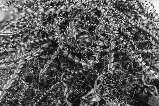 Intricate steel shavings in monochrome focused on textures and patterns