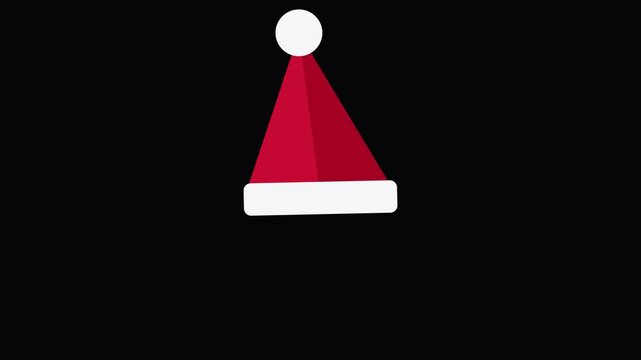 Minimalist flat vector animation of a red Santa hat on a black background for Christmas and holiday celebrations