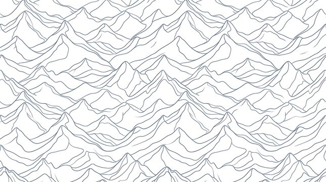 Continuous line drawing of mountain peaks in a seamless pattern design