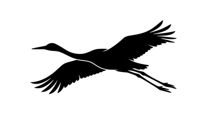 Obraz premium Flying Crane Bird Black Silhouette Icon Vector Design