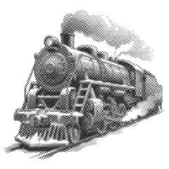 Monochromatic Halftone Steam Locomotive Graphic. Additional Visible Detail Includes Train. © Aileen