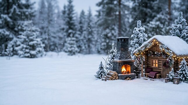 A cozy winter cabin nestled in a snowy forest evokes the warmth and magic of a christmas wonderland