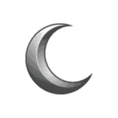 Crescent Moon Halftone Dot Pattern Graphic. Additional Visible Detail Includes Celestial. © Aileen