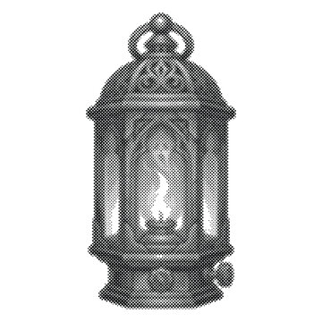 Black Halftone Lantern Silhouette. Additional Visible Detail Includes Pattern.