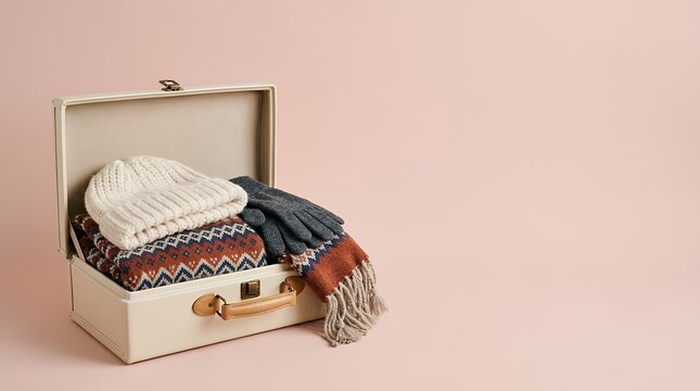 ヴィンテージスーツケースに詰めた冬服