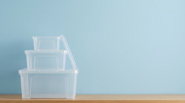 透明プラスチック収納ボックスの積み重ね