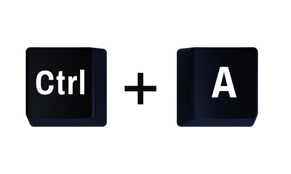Ctrl and A keyboard shortcut keys isolated on transparent background representing select all command for productivity technology illustration element