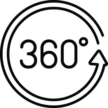 360 Degree Rotation Arrow Icon Set, Circular Rotate and 360 View Vector Symbols, 360 degree rotation arrow vector icon symbol for panoramic view and virtual tour with arrow circle spin graphic degrees