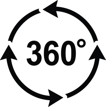 360 Degree Rotation Arrow Icon Set, Circular Rotate and 360 View Vector Symbols, 360 degree rotation arrow vector icon symbol for panoramic view and virtual tour with arrow circle spin graphic degrees
