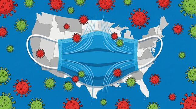 USA Map with Face Mask and Coronavirus Germs Pandemic Healthcare Concept Illustration