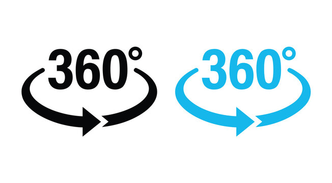 360 Degree Rotation Arrow Icon Set, Circular Rotate and 360 View Vector Symbols, 360 degree rotation arrow vector icon symbol for panoramic view and virtual tour with arrow circle spin graphic degrees