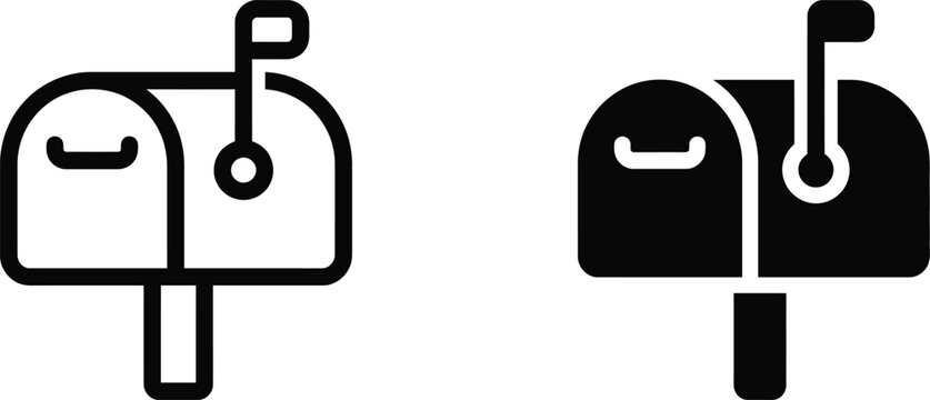 Two black and white line art illustrations of a traditional mailbox