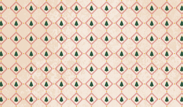 Patr&oacute;n navide&ntilde;o festivo pino decorativo geom&eacute;trico fondo beige vintage
